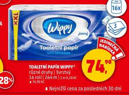 TOALETNÍ PAPÍR WIPPY, 16 rolí 
