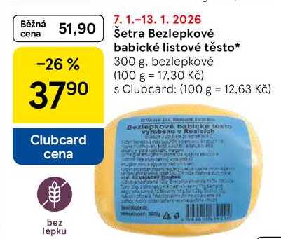 Šetra Bezlepkové babické listové těsto, 300 g. bezlepkové  