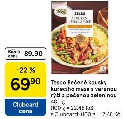 Tesco Pečené kousky kuřecího masa s vařenou rýží a pečenou zeleninou, 400 g
