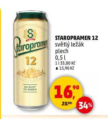 STAROPRAMEN 12 světlý ležák plech, 0,5 l v akci
