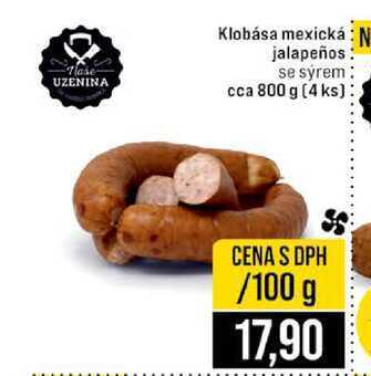 Klobása mexická jalapeños se sýrem cca 800 g (4 ks)