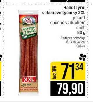 Handl Tyrol salámové tyčinky XXL pikant sušené vzduchem chilli 80 g