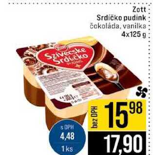 Zott Srdíčko pudink čokoláda, vanilka 4x125g