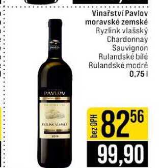 Vinařství Pavlov moravské zemské Ryzlink vlašský Chardonnay Sauvignon Rulandské bílé Rulandské modré 0,75l