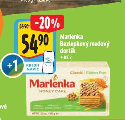   Marlenka Bezlepkový medový dortík  100g 