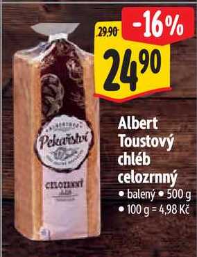 Albert Toustový chléb celozrnný balený, 500 g 