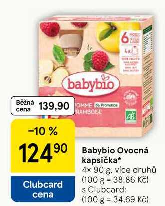 Babybio Ovocná Clubcard cena kapsička, 4x 90 g 