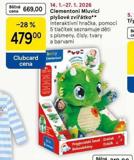 Clementoni Mluvicí plyšové zvířátko, interaktivní hračka. pomocí 5 tlačítek seznamuje děti s písmeny, čísly, tvary a barvami  