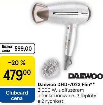 Daewoo DHD-7023 Fén, 2000 W. s difuzérem a funkcí ionizace, 3 teploty a 2 rychlosti 