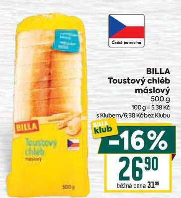 BILLA Toustový chléb máslový 500 g 