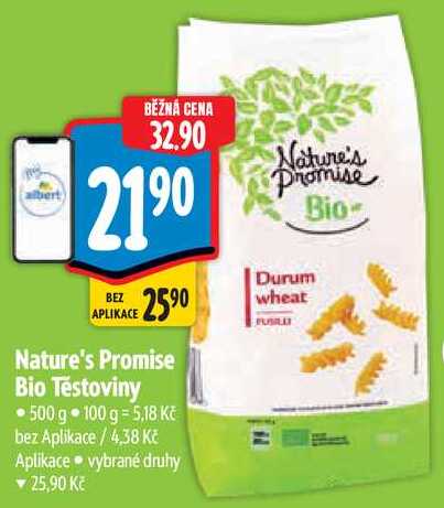 Nature's Promise Bio Těstoviny, 500 g