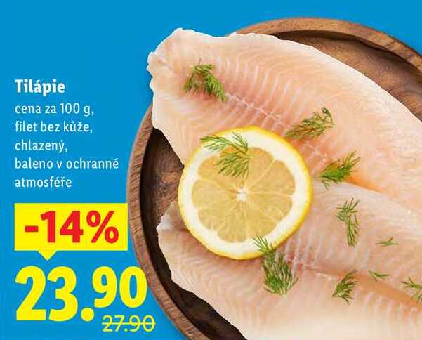 Tilápie, cena za 100 g