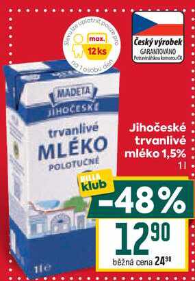 Jihočeské trvanlivé mléko 1,5% 1l