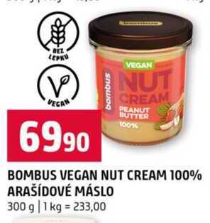BOMBUS VEGAN NUT CREAM 100% ARAŠÍDOVÉ MÁSLO 300 g