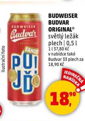 BUDWEISER BUDVAR ORIGINAL světlý ležák plech, 0,5 l