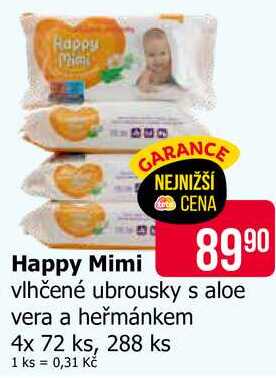 Happy Mimi vlhčené ubrousky s aloe vera a heřmánkem 4x 72 ks, 288 ks