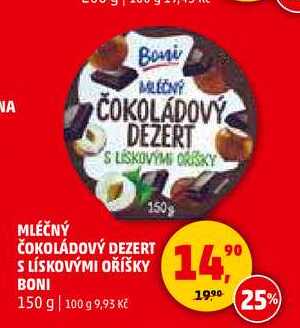 MLECNÝ ČOKOLÁDOVÝ DEZERT S LÍSKOVÝMI OŘÍŠKY BONI, 150 g 