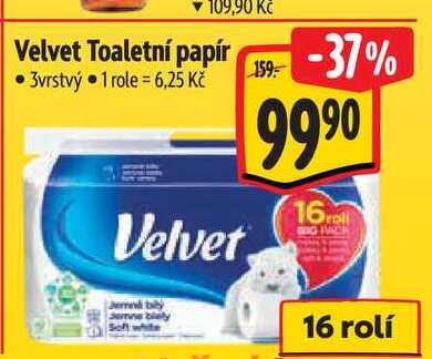  Velvet Toaletní papír  3vrstvý  16 ks 