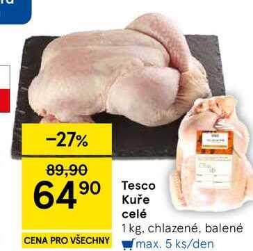 Tesco Kuře celé, 1 kg. chlazené, balené  
