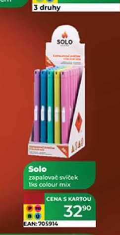 Solo zapalovač svíček 1ks colour mix