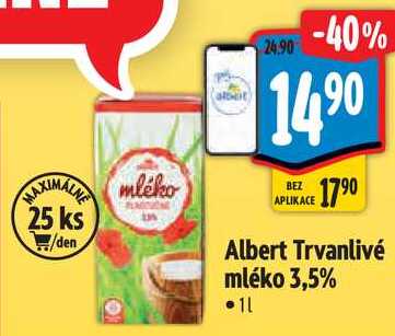 Albert Trvanlivé mléko 3,5%, 1 l