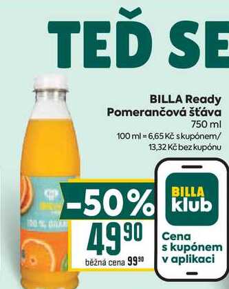 BILLA Ready Pomerančová šťáva 750 ml 