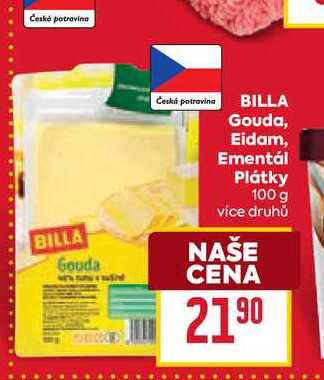 BILLA Gouda, Eidam, Ementál Plátky 100 g