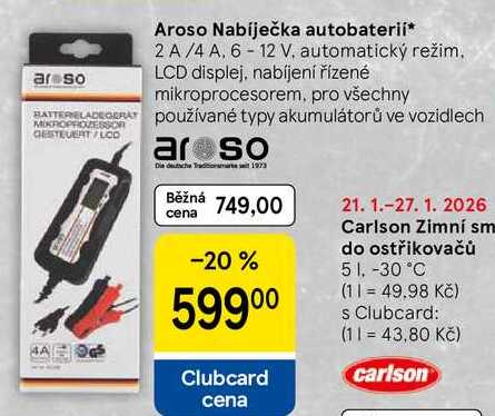 Aroso Nabíječka autobaterii, 2 A/4 A, 6-12 V, automatický režim. LCD displej, nabíjení řízené mikroprocesorem 