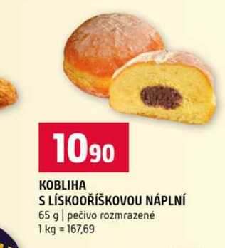 KOBLIHA S LÍSKOOŘÍŠKOVOU NÁPLNÍ 65 g pečivo rozmrazené 