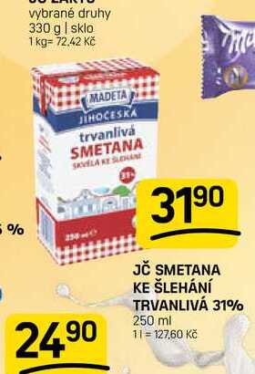 JČ SMETANA KE ŠLEHÁNÍ TRVANLIVÁ 31% 250 ml 