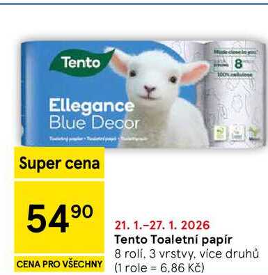 Tento Toaletní papír, 8 rolí. 3 vrstvy, více druhů 