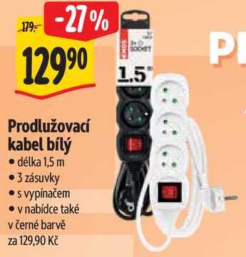Prodlužovací kabel bílý 