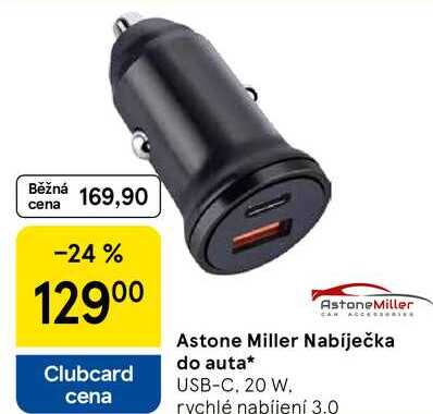 Astone Miller Nabíječka do auta, USB-C, 20 W. rychlé nabíjení 3.0 