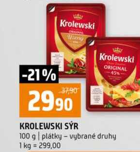 KROLEWSKI SÝR 100 g plátky vybrané druhy 