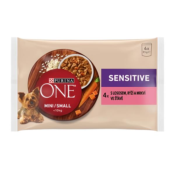 Purina ONE Mini Dog Sensitive kapsičky pro psy, losos ve šťávě 4x85g