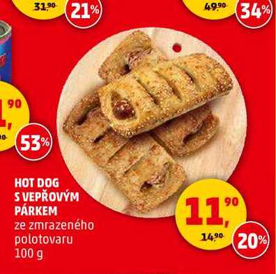 HOT DOG S VEPŘOVÝM PÁRKEM, 100 g 