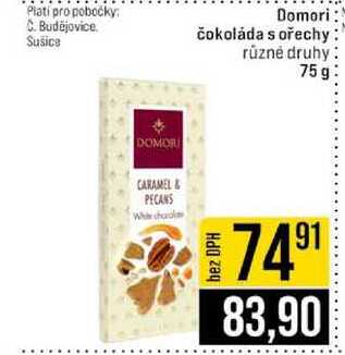 Domori čokoláda s ořechy různé druhy 75g