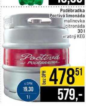 Poděbradka Poctivá limonáda malinovka citronáda 30l