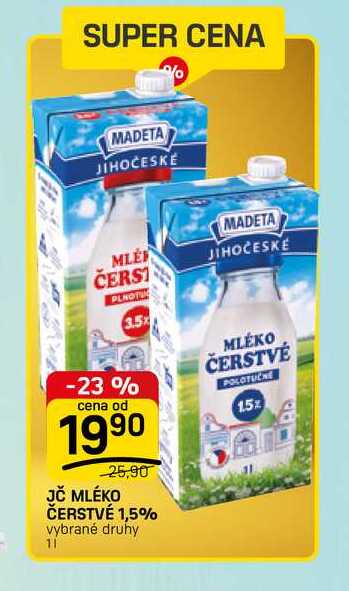 JČ MLÉKO ČERSTVÉ 1,5% vybrané druhy 1l