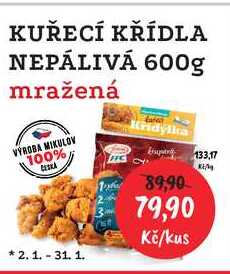 KUŘECÍ KŘÍDLA NEPÁLIVÁ 600g mražená 