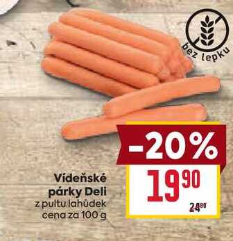 Vídeňské párky Deli z pultu lahůdek cena za 100 g