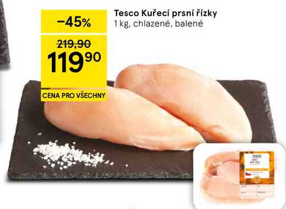 Tesco Kuřecí prsní řízky, 1 kg, chlazené, balené 