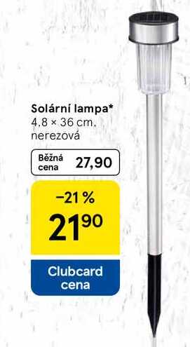 Solární lampa, 4.8 × 36 cm. nerezová