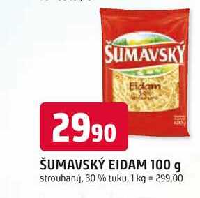 ŠUMAVSKÝ EIDAM 100 g strouhaný, 30% tuku