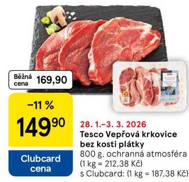 Tesco Vepřová krkovice bez kosti plátky, 800 g 