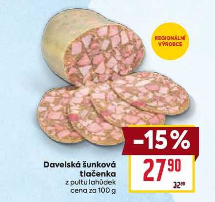 Davelská šunková tlačenka z pultu lahůdek cena za 100 g 