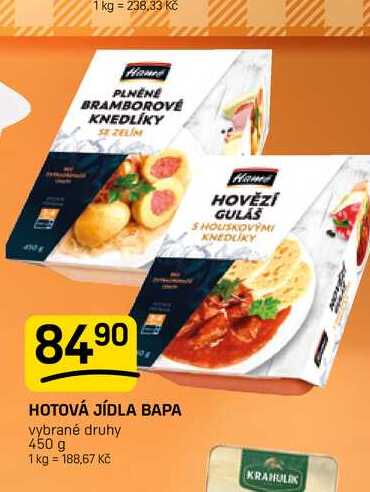 HOTOVÁ JÍDLA BAPA vybrané druhy 450 g 