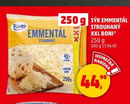 SÝR EMMENTÁL STROUHANÝ XXL BONI, 250 g 