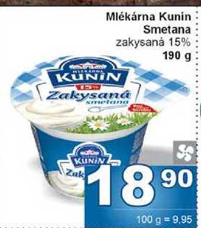 Mlékárna Kunin Smetana zakysaná 15% 190g