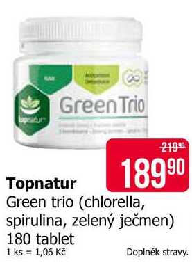 Topnatur Green trio (chlorella, spirulina, zelený ječmen) 180 tablet 
